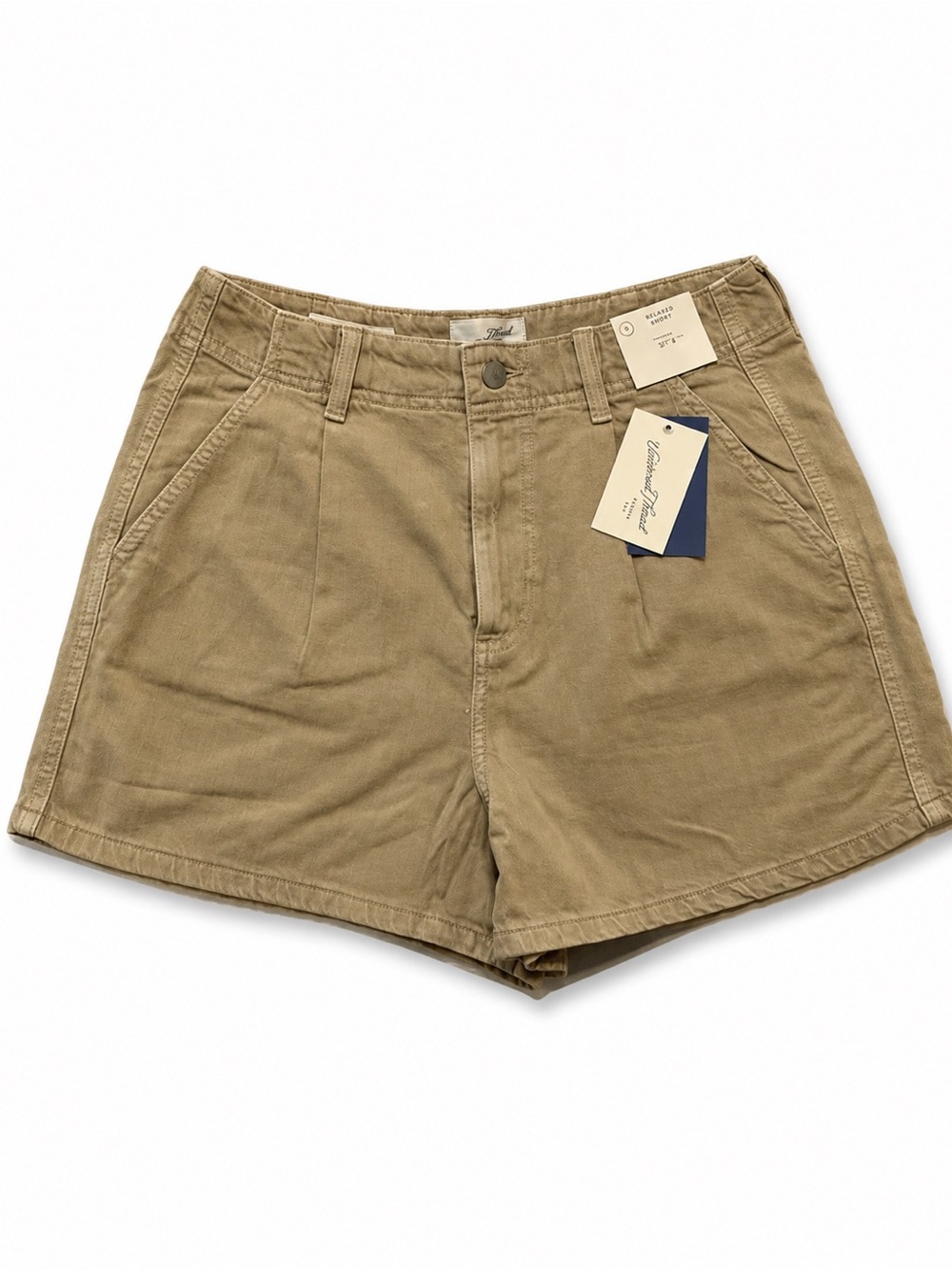 Universal Thread NWT Khaki Tan High Rise Pleated Twill Relaxed Shorts 8
